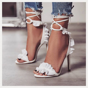 White Bridal Shoes -Woman High Heels Floral White Lace Up Peep Toe Classic Pumps 2020 - Tania's Online Closet, LLC