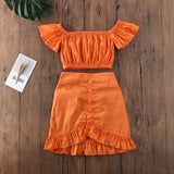 Summer Kid Girls Off Shoulder Crop T-shirt Tops Dress Skirt Outfit - Tania's Online Closet, LLC