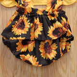 Girls Summer Clothes Sunflower Romper Ruffle Jumpsuit- Headband Outfits 0-24M - Tania's Online Closet, LLC