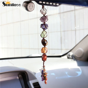 Sunligoo 7 Chakra Tumbled Gemstone Tassel Spiritual Meditation Hanging/Window/ Car/Home Decor - Tania's Online Closet, LLC