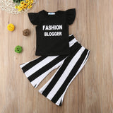 Toddler Girls Ruffle letter print pullover Shirt and striped Trousers 2pcs set - Tania's Online Closet, LLC