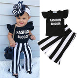Toddler Girls Ruffle letter print pullover Shirt and striped Trousers 2pcs set - Tania's Online Closet, LLC