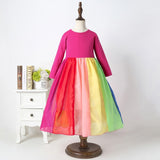 New Arrival Girls Fashion Rainbow Dress Mesh O-neck Children Clothes - Tania's Online Closet, LLC