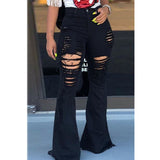 Women Denim High Waist Flare Jeans ripped calca jeans - Tania's Online Closet, LLC