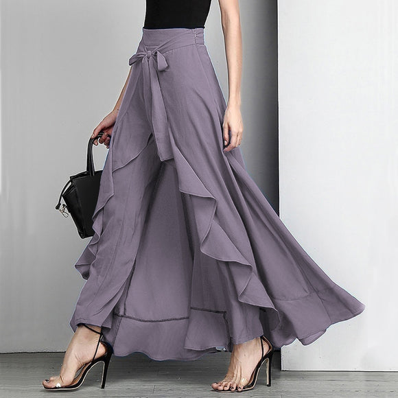 Women Palazzo Pants Ruffle Drawstring Trouser Elegant High Waist - Tania's Online Closet, LLC