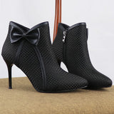Women's High Heels Boots Butterfly-knot Weave Pointed Toe Bow Ankle Boots - Tania's Online Closet, LLC