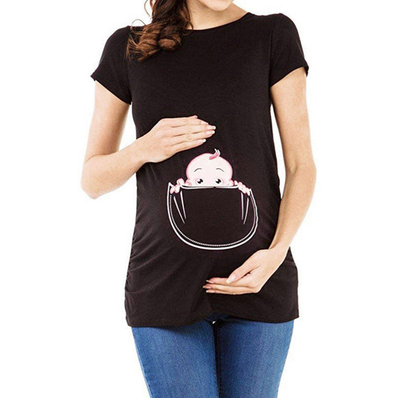 Women's Maternity Baby in Pocket Print T-Shirt - Tania's Online Closet, LLC