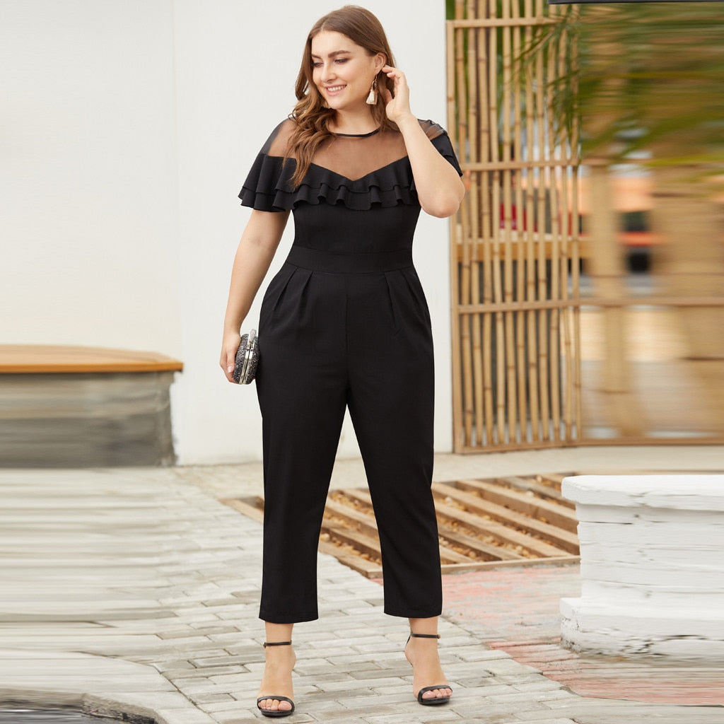 Women's Plus Size Jumpsuit Ruffled Short-Sleeved Long Length
