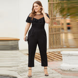 Women's Plus Size Jumpsuit Ruffled Short-Sleeved  Long Length Rompers Jumpsuit - Tania's Online Closet, LLC