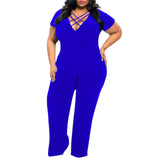 Women's Plus Size jumpsuit summer V-neck Short Sleeves - Tania's Online Closet, LLC