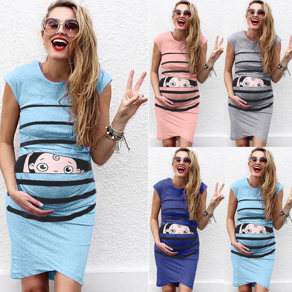 Women's maternity dresses Sleeveless Cartoon Cute Print Dress - Tania's Online Closet, LLC