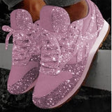 Women shoes spring new bling sparkly casual flat shoes woman vulcanized shoes breathable lace-up outdoor fashion sneakers women - Tania's Online Closet, LLC