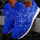 Women shoes spring new bling sparkly casual flat shoes woman vulcanized shoes breathable lace-up outdoor fashion sneakers women - Tania's Online Closet, LLC