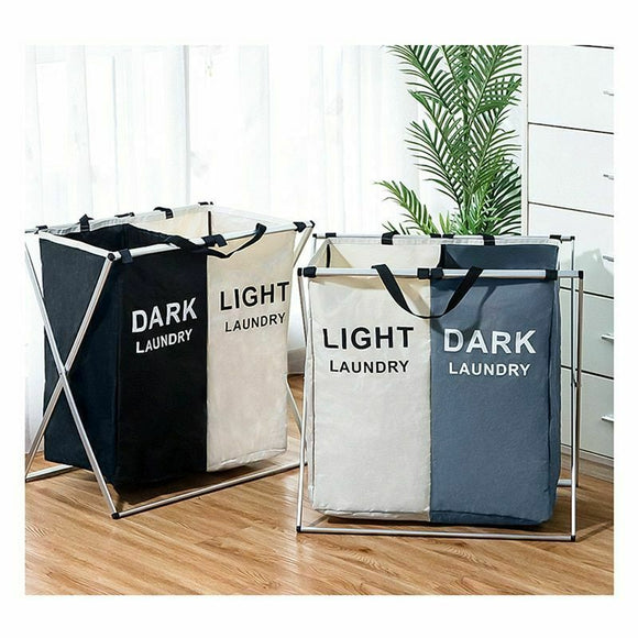X-shape Collapsible Dirty Clothes Laundry Basket 2/3 section Foldable Organizer Laundry Hamper Sorter - Tania's Online Closet, LLC