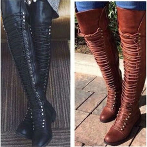 European Over The Knee Long Lace Up boots - Tania's Online Closet, LLC