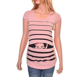 Maternity Cute Funny Baby Print Striped Short Sleeve T-shirt - Tania's Online Closet, LLC