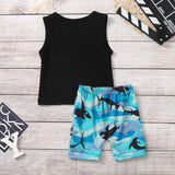 Cartoon Shark Toddler Kids Summer Tops+Shorts Outfits - Tania's Online Closet, LLC