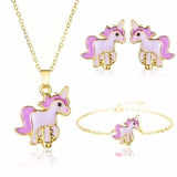 4pcs/set Necklace Earrings Cartoon Unicorn set - Tania's Online Closet, LLC