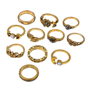 11pcs/Set Women Bohemian Vintage Silver/Gold Stack Rings Above Knuckle - Tania's Online Closet, LLC