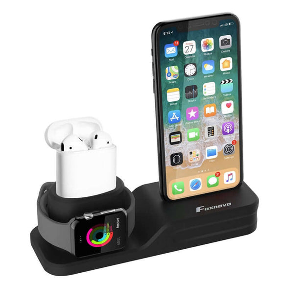 3 in 1 Premium Silicone Stand Charging Dock for AirPods & Apple Watch & iPhone - Tania's Online Closet, LLC