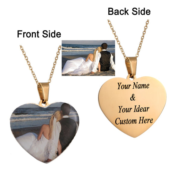 Custom Photo Initial Letter Heart Necklace Personalized Any Photo/Name Jewelry - Tania's Online Closet, LLC