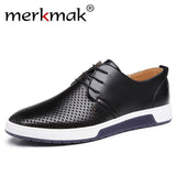 Men Casual Shoes Leather Summer Breathable Holes Luxurious Brand Flat Shoes - Tania's Online Closet, LLC