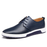 Men Casual Shoes Leather Summer Breathable Holes Luxurious Brand Flat Shoes - Tania's Online Closet, LLC